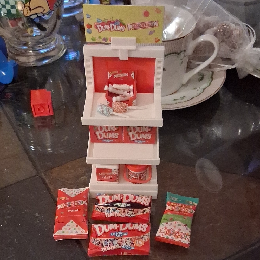 MINIATURE DUM DUMS AND SMARTIES CANDY STAND